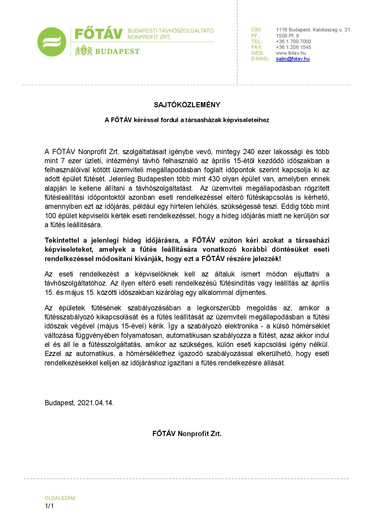 FOTAV sajtokozlemeny A FOTAV keressel fordul a tarsashazak kepviseleteihez page 001